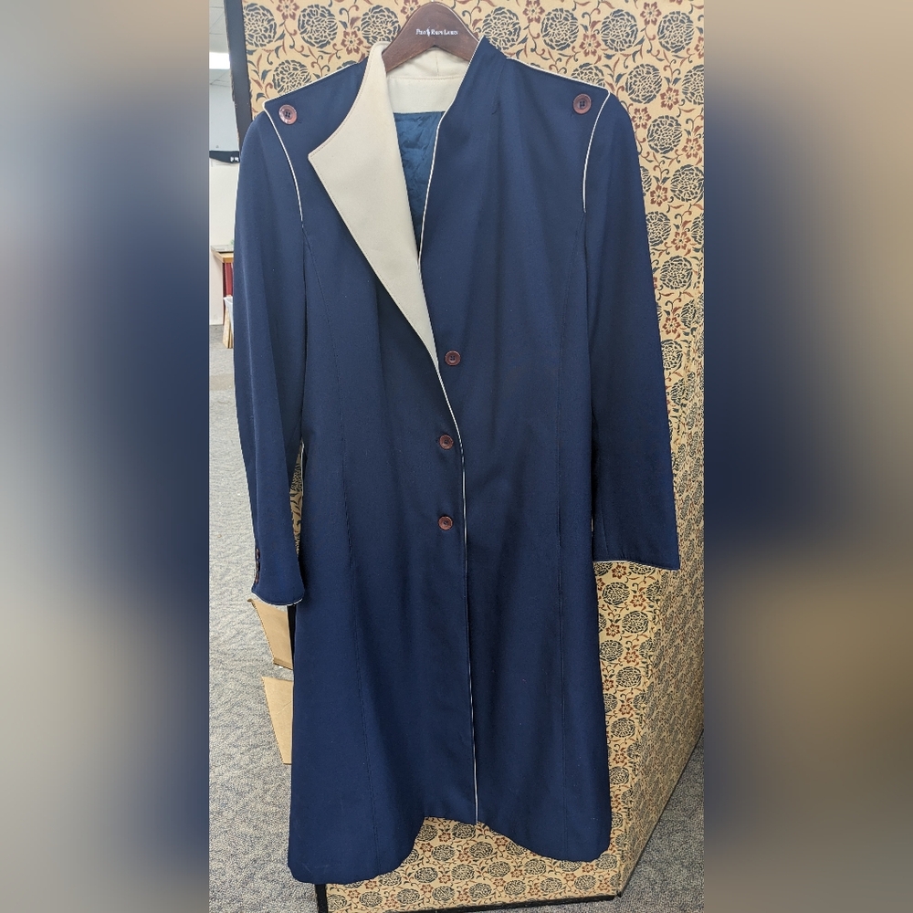 Vintage Bonders Navy and Cream Long  Trench Rain Coat with Belt